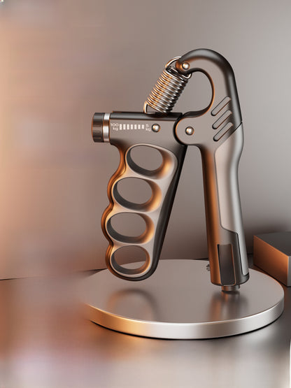 Grip strength device for men by FitGearMonarch on a round platform.
